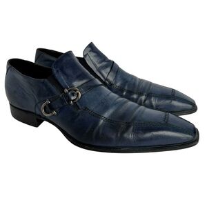 Cesare Paciotti Italian Leather Dress Shoes 9 Blue Formal Square Toe Loafer EUC